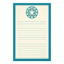 Aquamarine Lined  Floral Tiles Stationery stationery
