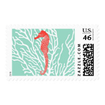Aquamarine Seahorse B by Ceci New York Postage Stamp
