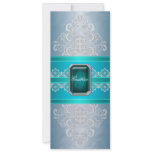 Aquamarine Teal Monogram Ribbon Wedding Invitation