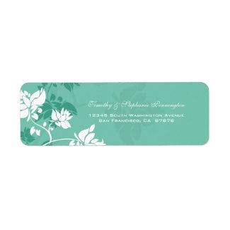 Aquamarine teal white floral swirls address label label