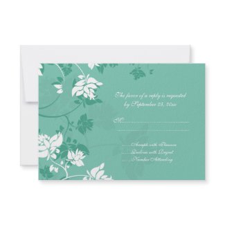 Aquamarine white floral swirls wedding RSVP card invitation