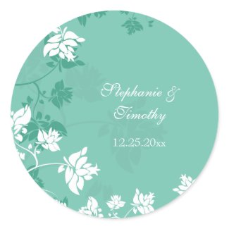 Aquamarine white floral swirls wedding stickers sticker