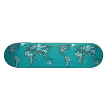 aquamarine world map skate board deck