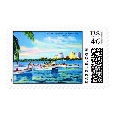Aquaplaning on Biscayne Bay, Miami, Florida Postage by VintagerieEphemera