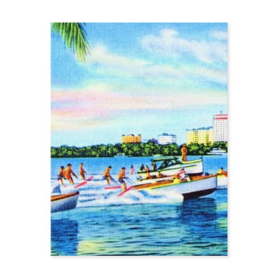 Aquaplaning on Biscayne Bay, Miami, Florida Postcard by VintagerieEphemera
