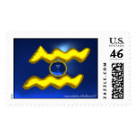 AQUARIUS, Blue Sapphire and Gold Postage Stamps