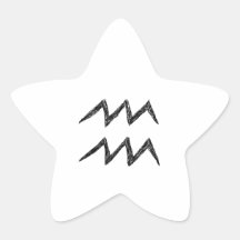 Aquarius. Zodiac Astrology Sign. Black. Star Sticker