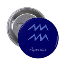 Aquarius. Zodiac Astrology Sign. Blue. Button