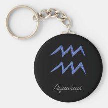 Aquarius. Zodiac Astrology Sign. Blue. Keychain