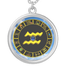 AQUARIUS ZODIAC BIRTHDAY JEWEL  Blue Sapphire Gold Necklace