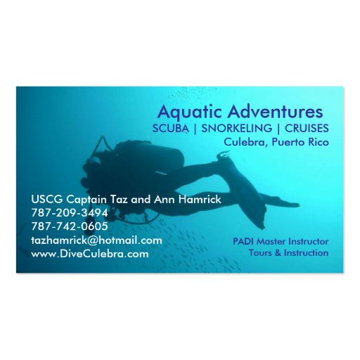 Aquatic Adventures Business Card (front side)