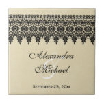 Arabesque black lace personalized wedding favor tiles