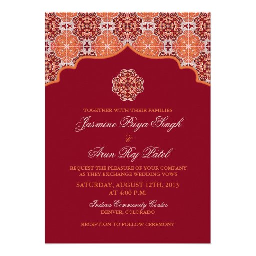 Arabesque Orange Red Indian Wedding Invitation