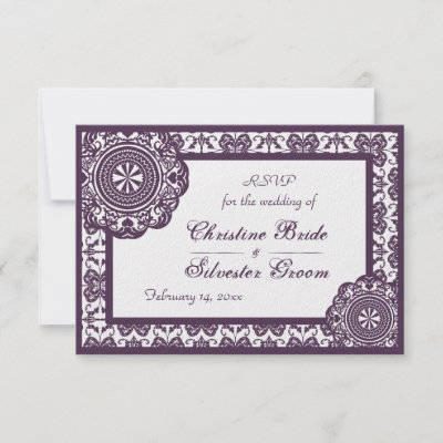 Arabesque Purple Lace, 3.5"x5" wedding rsvp Personalized Announcements