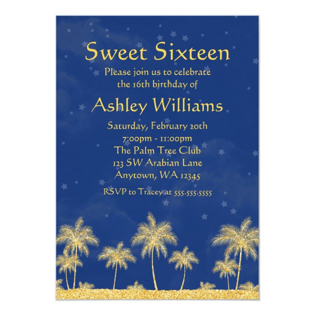 Arabian Nights Blue Stars Sweet 16 Birthday Party Card