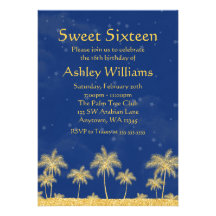 Arabian Nights Blue Stars Sweet 16 Birthday Party Personalized Announcement