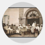 Arabs at a cafe, Algiers, Algeria vintage Photochr Round Stickers