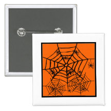 ARACHNOPHOBIA BLACK SPIDER AND WEB HALLOWEEN PRINT PINBACK BUTTON