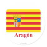 Aragón flag with name round sticker