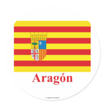 Aragón flag with name round sticker