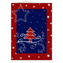 Árbol de navidad y estrellas - tarjeta