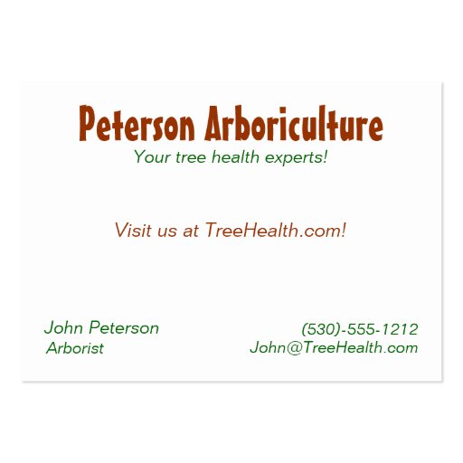 Arboriculture Business Card (back side)