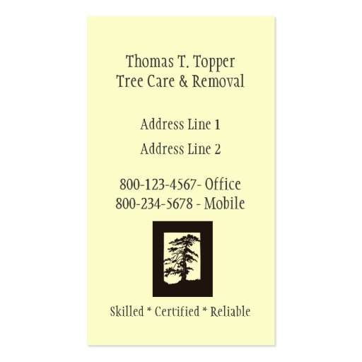 Arborist Tree Trimmer Business Card (back side)