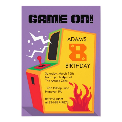 Arcade Video Game Birthday Party Invitations 5" X 7" Invitation Card