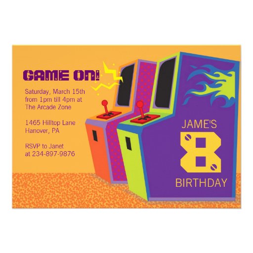 Arcade Video Game Birthday Party Invitations