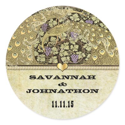 Arch Art Nouveau Peacock Birds Wedding Seal Sticker
