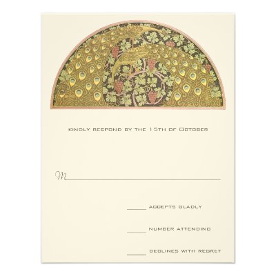 Arch Art Nouveau Vineyard Peacock Response Card Announcement