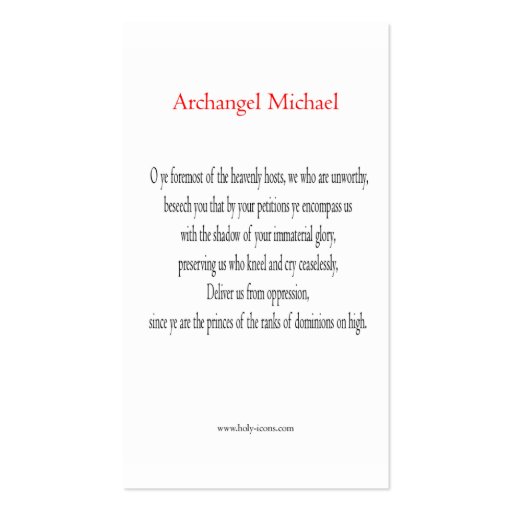 Archangel Michael Mini-Prayer Card Business Cards (back side)