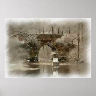Arched Stone Bridge in Winter Oil Painting Print print