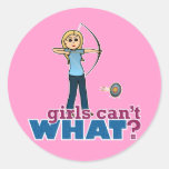 Archery Girl in Blue - Blonde Round Stickers