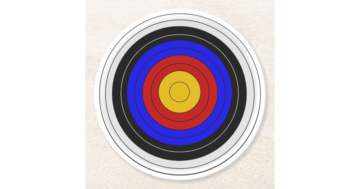 archery target design round paper coaster zazzle target designs