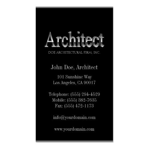 Architect 3D Black/Silver Borders Business Card (back side)