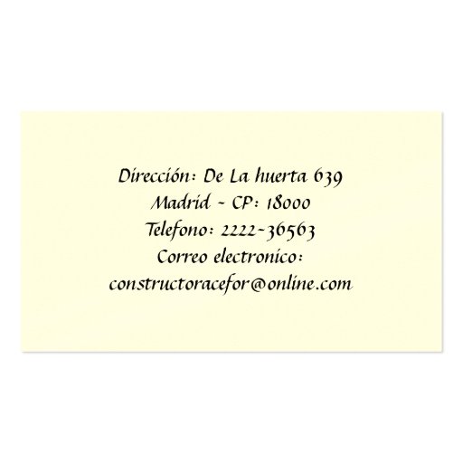 Architect - Constructor - Calling card Business Card Template (back side)