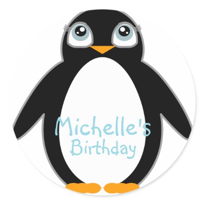 arctic PENGUIN custom BIRTHDAY keepsake label Stickers by ricanbaby