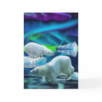Arctic Polar Bears & Aurora Art Greeting Cards