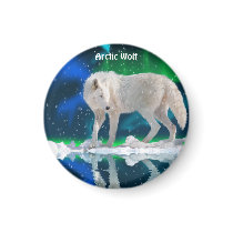 Arctic Wolf & Aurora Wildlife Collection Refrigerator Magnet