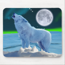 Arctic Wolf, Moon & Aurora Fantasy Mousepad mousepads
