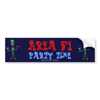 Area 51 funny party alien cartoon art sticker bumper sticker by vitaliy