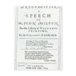 Areopagitica'  a speech of John Milton Postcard