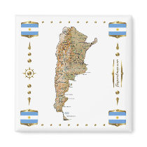 Argentina Map + Flags Magnet