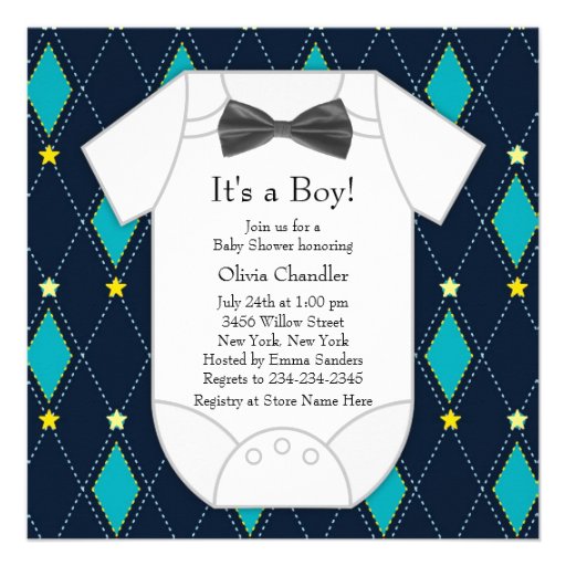 Argyle Blue Yellow Baby Boy Shower Personalized Announcements
