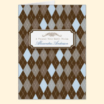 Argyle Custom Thank You Card (blue/chocolate) cards