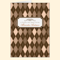 Argyle Custom Thank You Card (peach/chocolate) cards