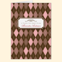 Argyle Custom Thank You Card (pink/chocolate) cards
