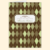 Argyle Custom Thank You Card (sage/chocolate) cards