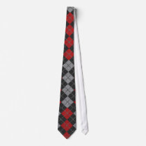 Argyle Necktie In Black, Red, And Gray
